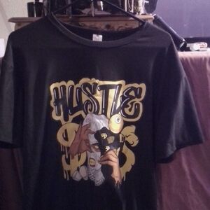 Black Graphic T-Shirt with Hustle Design